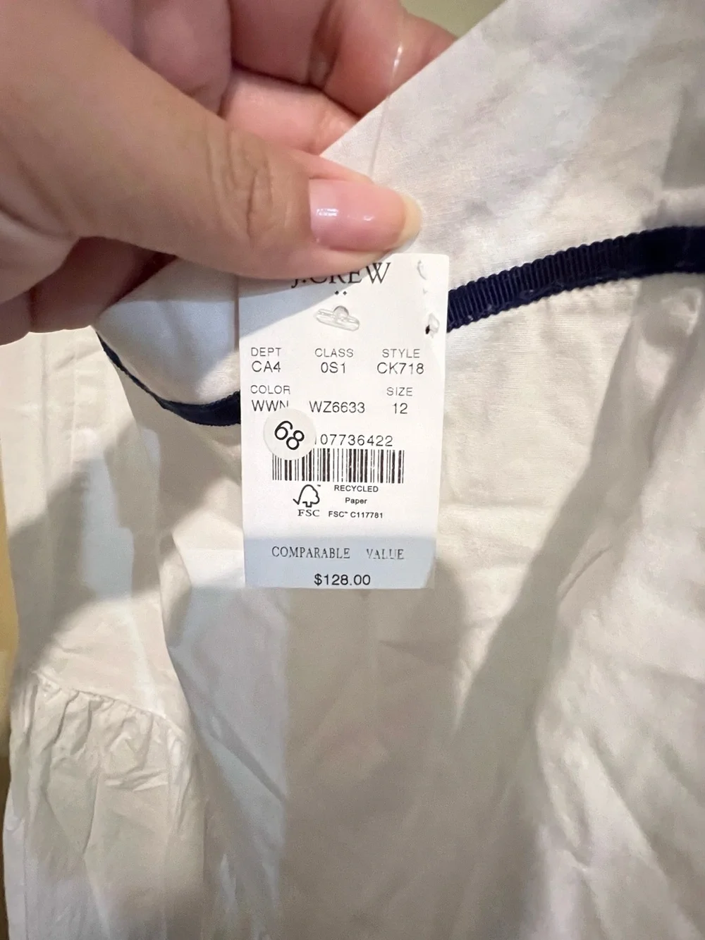 J. Crew White Dress with Navy Trim